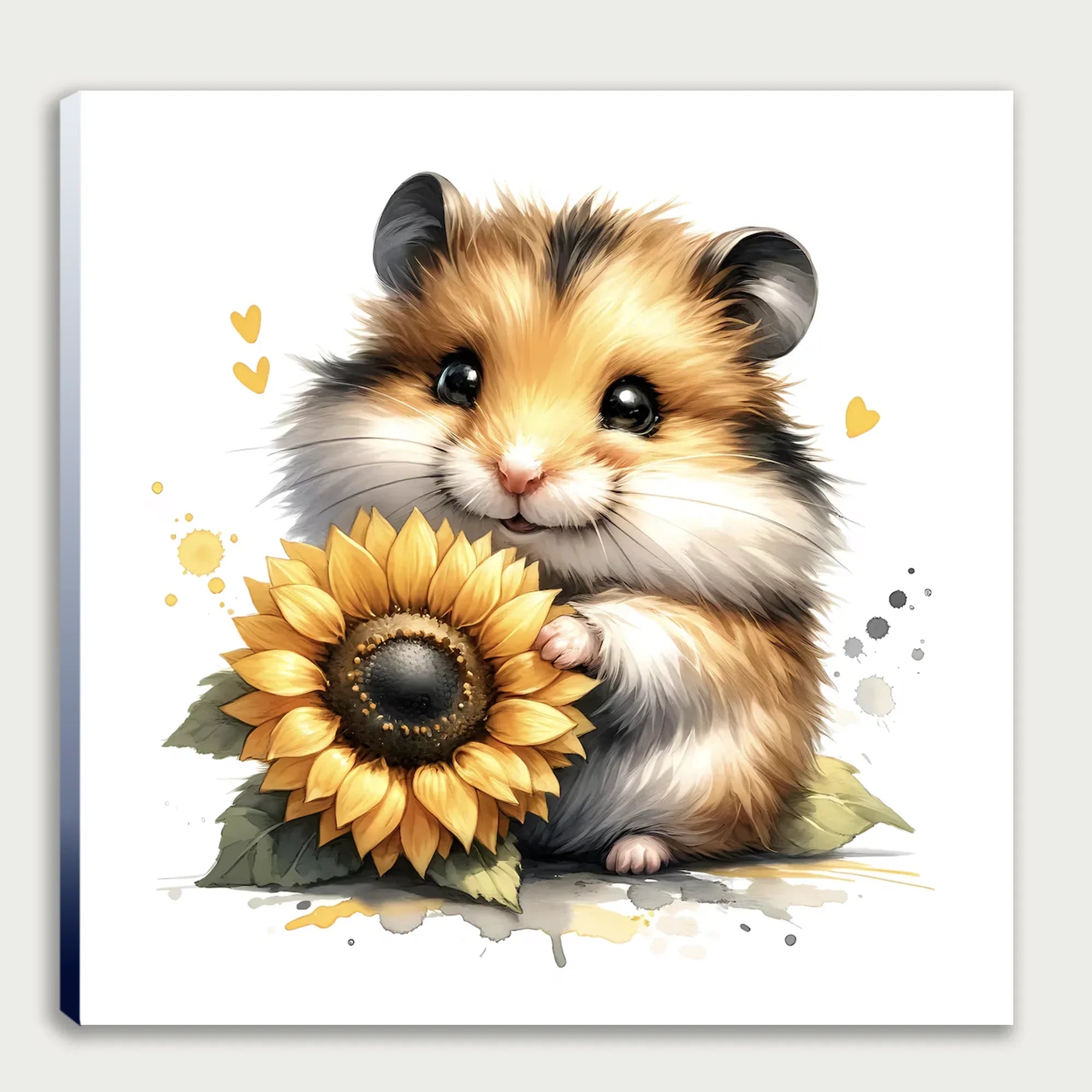 Hamster mit Sonnenblume 5 Wandbild Kunstdruck auf Leinwand | Wandbild Galerie