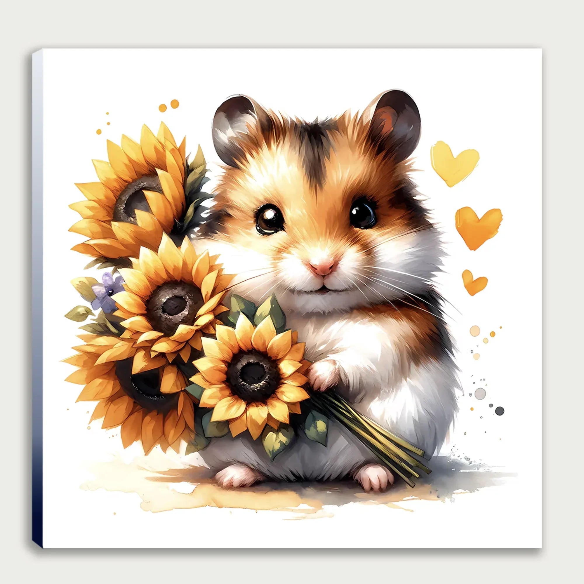 Hamster mit Sonnenblume 6 Wandbild Kunstdruck auf Leinwand | Wandbild Galerie