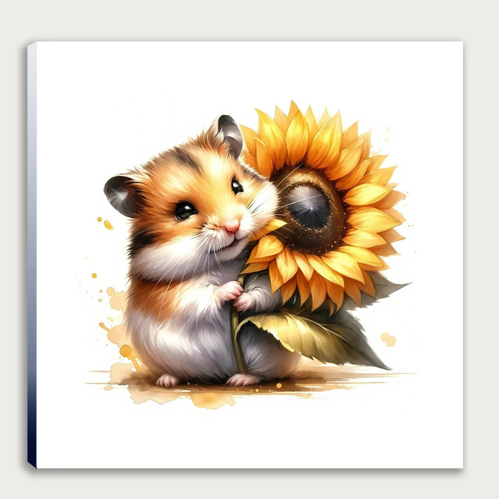 Hamster mit Sonnenblume 7 Wandbild Kunstdruck auf Leinwand | Wandbild Galerie