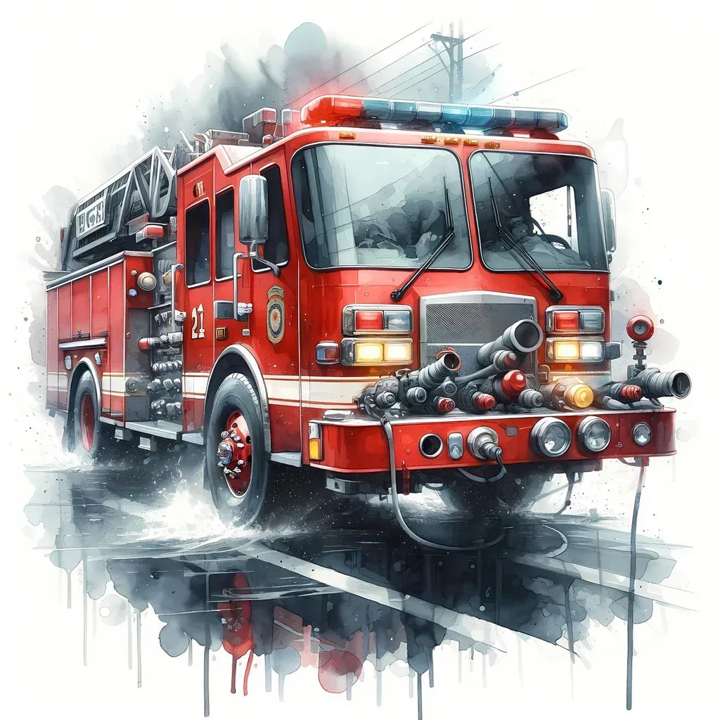 Wandbild Feuerwehrfahrzeug amerikanisch Kunstdruck auf Leinwand direkt zum Aufhängen | Wandbild Galerie