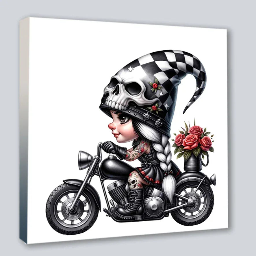 Wandbild Bikergirl Gnom 7 Kunstdruck auf Leinwand direkt zum Aufhängen | Wandbild Galerie