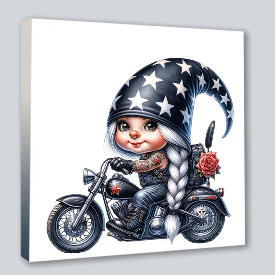 Wandbild Bikergirl Gnom 3 Kunstdruck auf Leinwand direkt zum Aufhängen | Wandbild Galerie