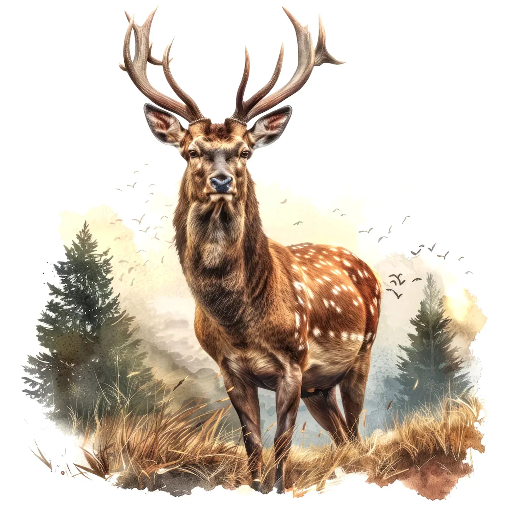 Wandbild Hirsch im Wald Kunstdruck auf Leinwand direkt zum Aufhängen | Wandbild Galerie