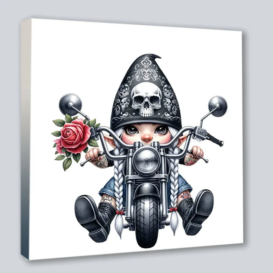 Wandbild Bikergirl Gnom 9 Kunstdruck auf Leinwand direkt zum Aufhängen | Wandbild Galerie