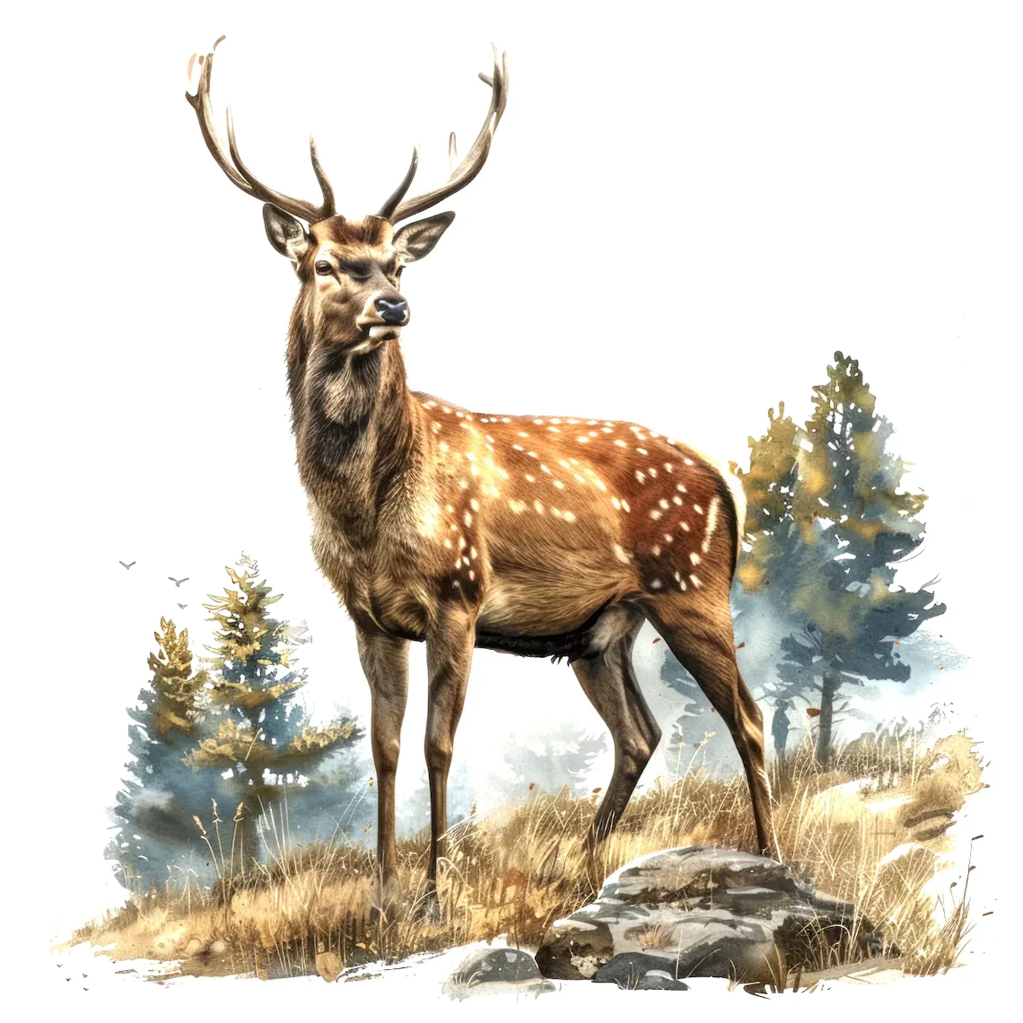 Wandbild Hirsch im Wald Kunstdruck auf Leinwand direkt zum Aufhängen | Wandbild Galerie