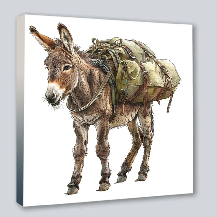 Wandbild Esel Packesel 8 Kunstdruck auf Leinwand direkt zum Aufhängen | Wandbild Galerie