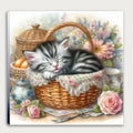 Katzenbaby im Korb 2 Wandbild Kunstdruck auf Leinwand | Wandbild Galerie