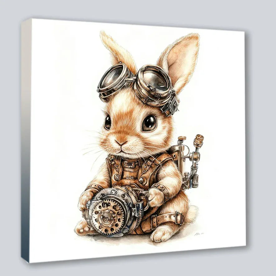 Wandbild Häschen 6 Steampunk Kunstdruck auf Leinwand | Wandbild Galerie