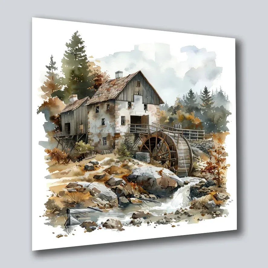 Wassermühle romantisch 2 Wandbild Kunstdruck auf Leinwand | Wandbild Galerie