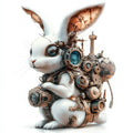 Wandbild Steampunk Hase 3x Kunstdruck auf Leinwand direkt zum Aufhängen | Wandbild Galerie