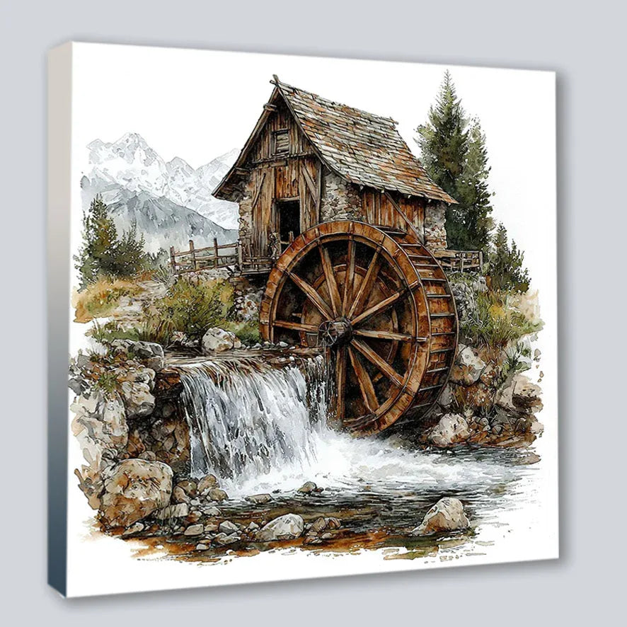 Wandbild Wassermühle Kunstdruck auf Leinwand direkt zum Aufhängen | Wandbild Galerie