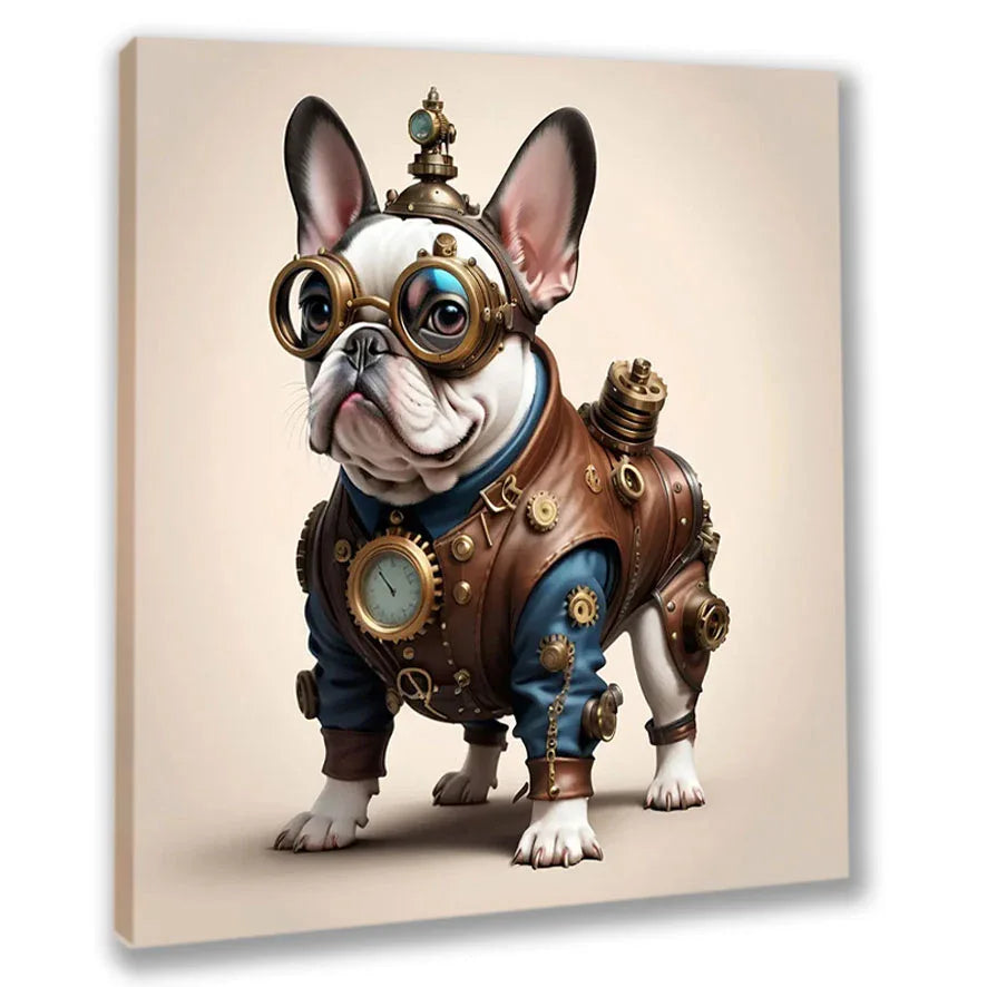 Wandbild Bulldogge französich Steampunk Kunstdruck auf Leinwand | Wandbild Galerie