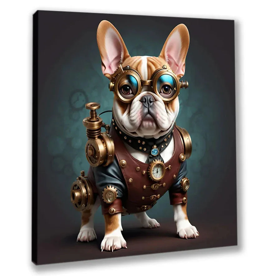 Wandbild Bulldogge 5 französich Steampunk Kunstdruck auf Leinwand | Wandbild Galerie