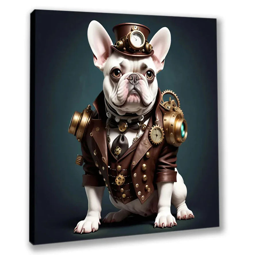 Wandbild Bulldogge 4 französich Steampunk Kunstdruck auf Leinwand | Wandbild Galerie