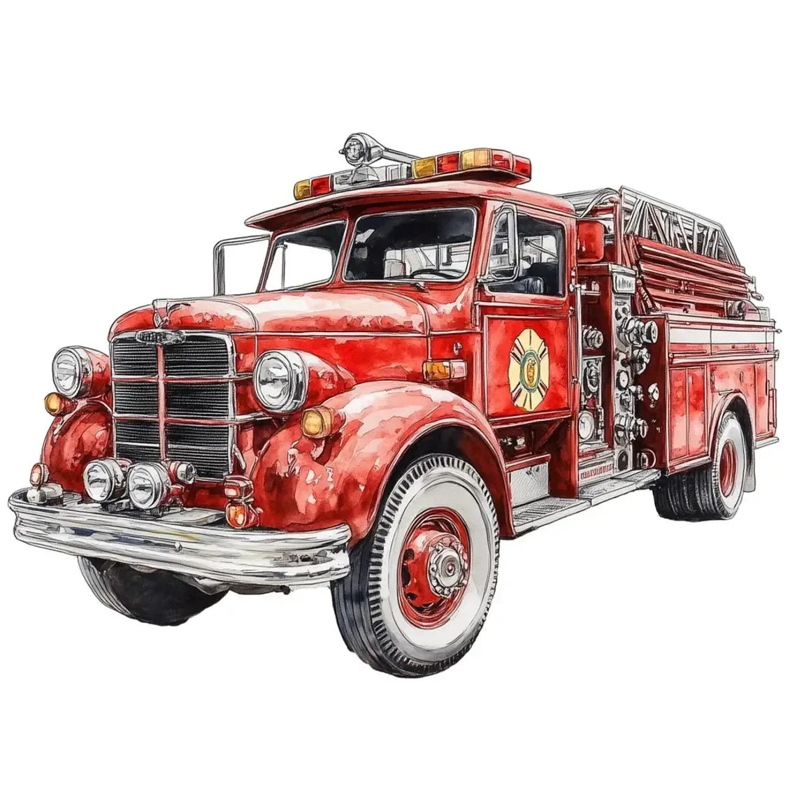 Wandbild Feuerwehrfahrzeug amerikanisch Kunstdruck auf Leinwand direkt zum Aufhängen | Wandbild Galerie