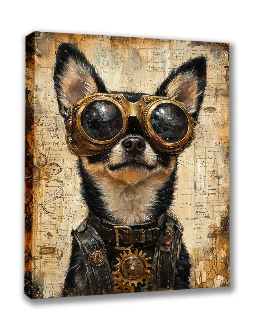 Wandbild Hund 8 Steampunk Stil Oelgemälde Kunstdruck auf Leinwand | Wandbild Galerie