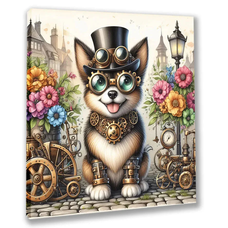 Wandbild kleiner Steampunkhund 8 Steampunk Kunstdruck auf Leinwand | Wandbild Galerie