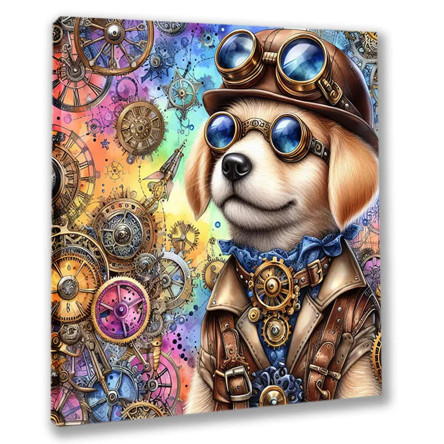 Wandbild kleiner Steampunkhund 6 Steampunk Kunstdruck auf Leinwand | Wandbild Galerie