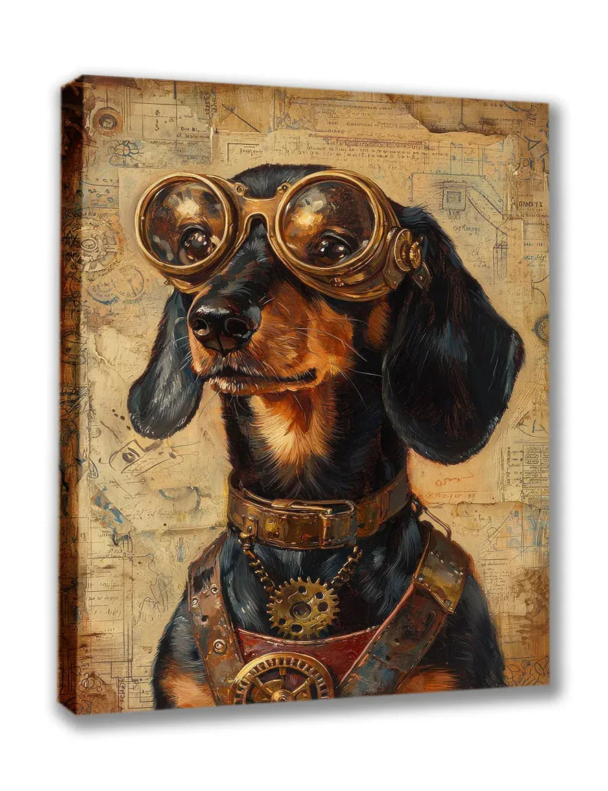 Wandbild Hund 6 Steampunk Stil Oelgemälde Kunstdruck auf Leinwand | Wandbild Galerie