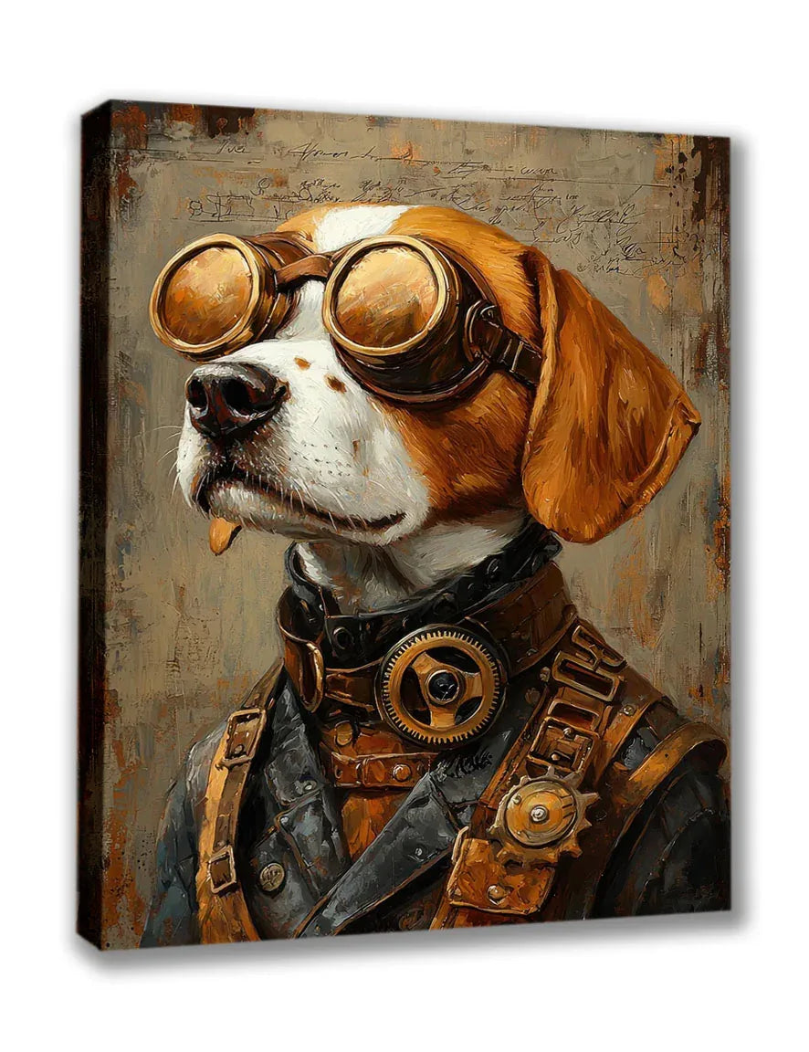 Wandbild Hund 3 Steampunk Stil Oelgemälde Kunstdruck auf Leinwand | Wandbild Galerie
