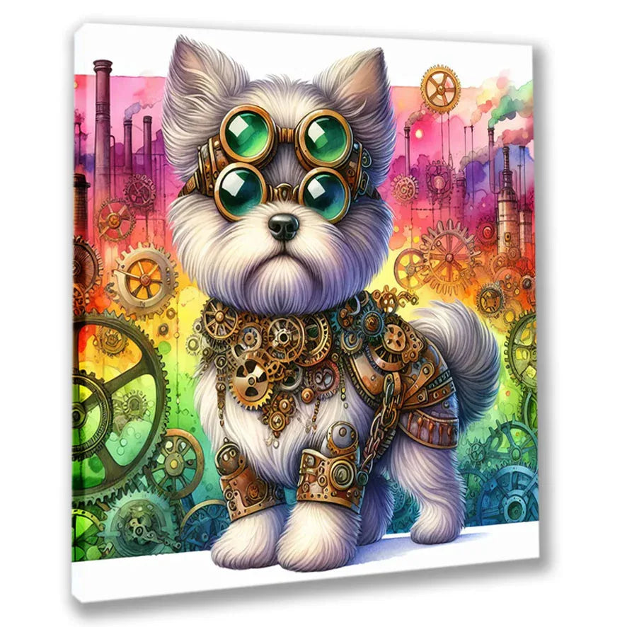 Wandbild kleiner Steampunkhund 7 Steampunk Kunstdruck auf Leinwand | Wandbild Galerie