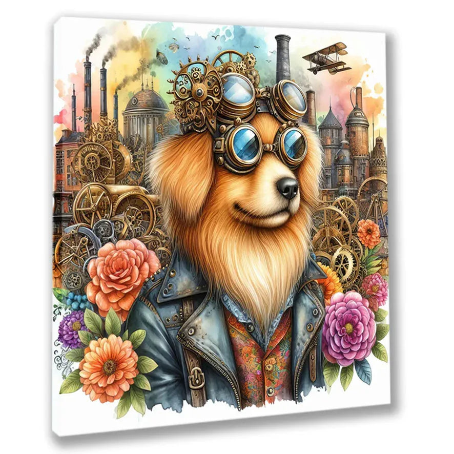Wandbild kleiner Steampunkhund 5 Steampunk Kunstdruck auf Leinwand | Wandbild Galerie