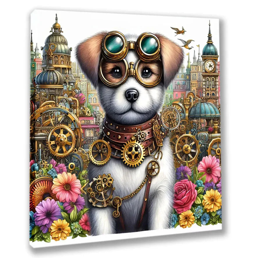 Wandbild kleiner Steampunkhund 4 Steampunk Kunstdruck auf Leinwand | Wandbild Galerie