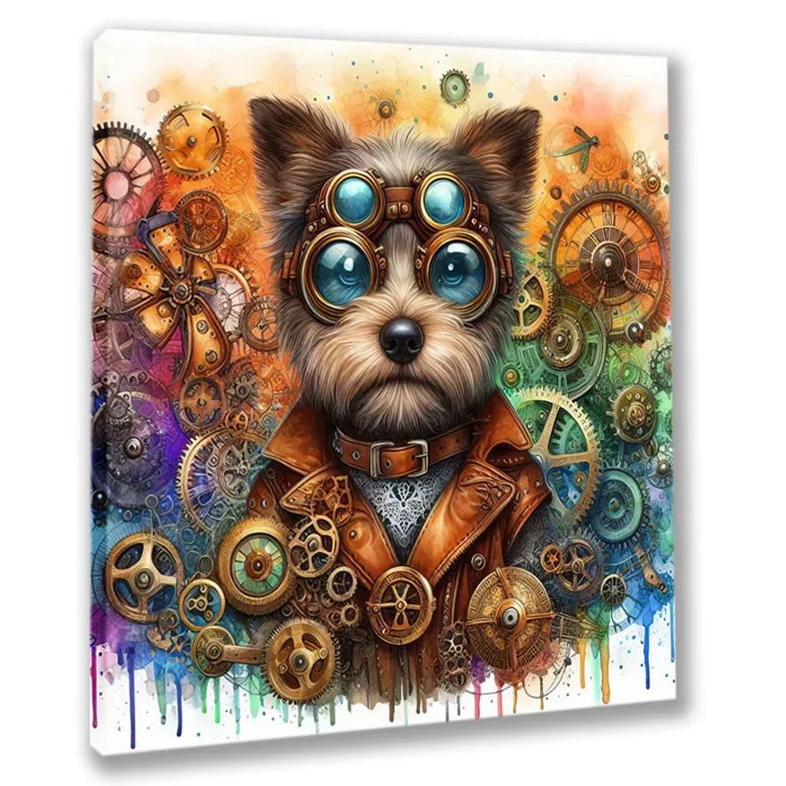 Wandbild kleiner Steampunkhund 3 Steampunk Kunstdruck auf Leinwand | Wandbild Galerie