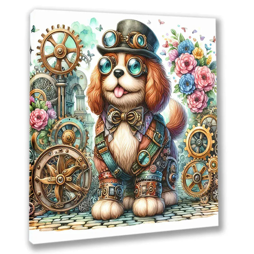 Wandbild kleiner Steampunkhund 2 Steampunk Kunstdruck auf Leinwand | Wandbild Galerie