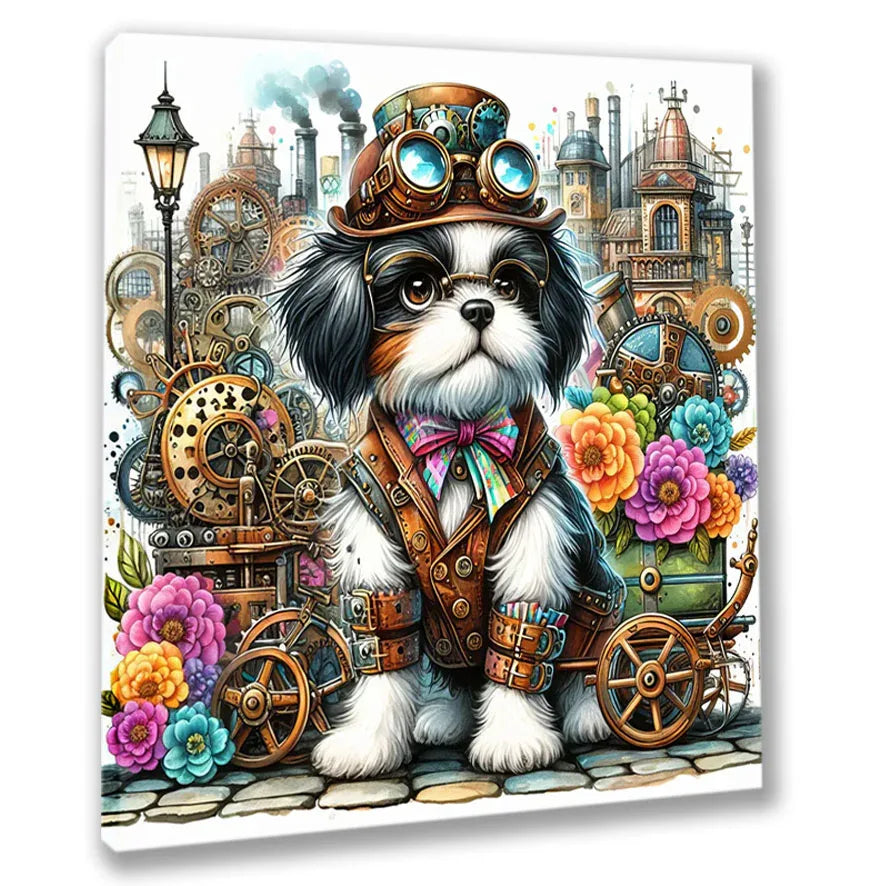 Wandbild kleiner Steampunkhund Steampunk Kunstdruck auf Leinwand | Wandbild Galerie