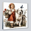 Wandbild Vintage Mädchen mit Hund 4 Kunstdruck auf Leinwand | Wandbild Galerie