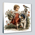 Wandbild Vintage Mädchen mit Hund 2 Kunstdruck auf Leinwand | Wandbild Galerie