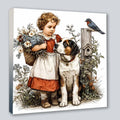 Wandbild Vintage Mädchen mit Hund 3 Kunstdruck auf Leinwand | Wandbild Galerie