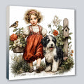 Wandbild Vintage Mädchen mit Hund Kunstdruck auf Leinwand direkt zum Aufhängen | Wandbild Galerie