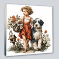 Wandbild Vintage Mädchen mit Hund 6 Kunstdruck auf Leinwand | Wandbild Galerie