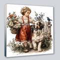 Wandbild Vintage Mädchen mit Hund 5 Kunstdruck auf Leinwand | Wandbild Galerie