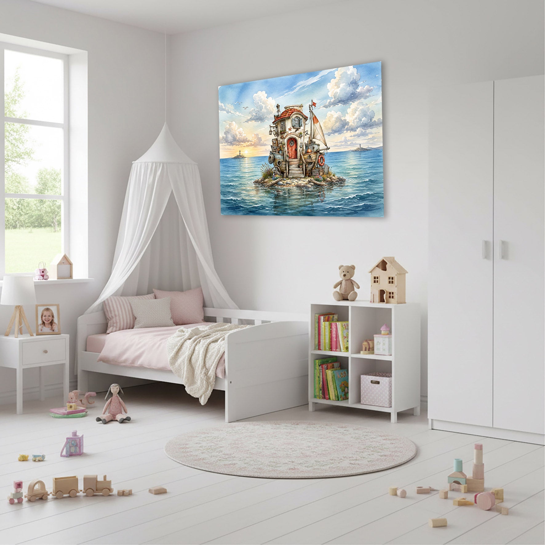 Wandbild Hausboot Karikatur 4 Kunstdruck auf Leinwand
