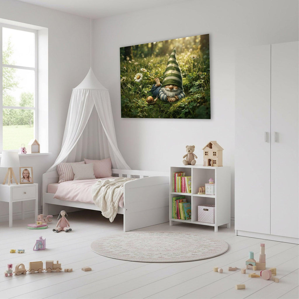 Wandbild Schlafender Wichtel auf der Wiese Kunstdruck auf Leinwand