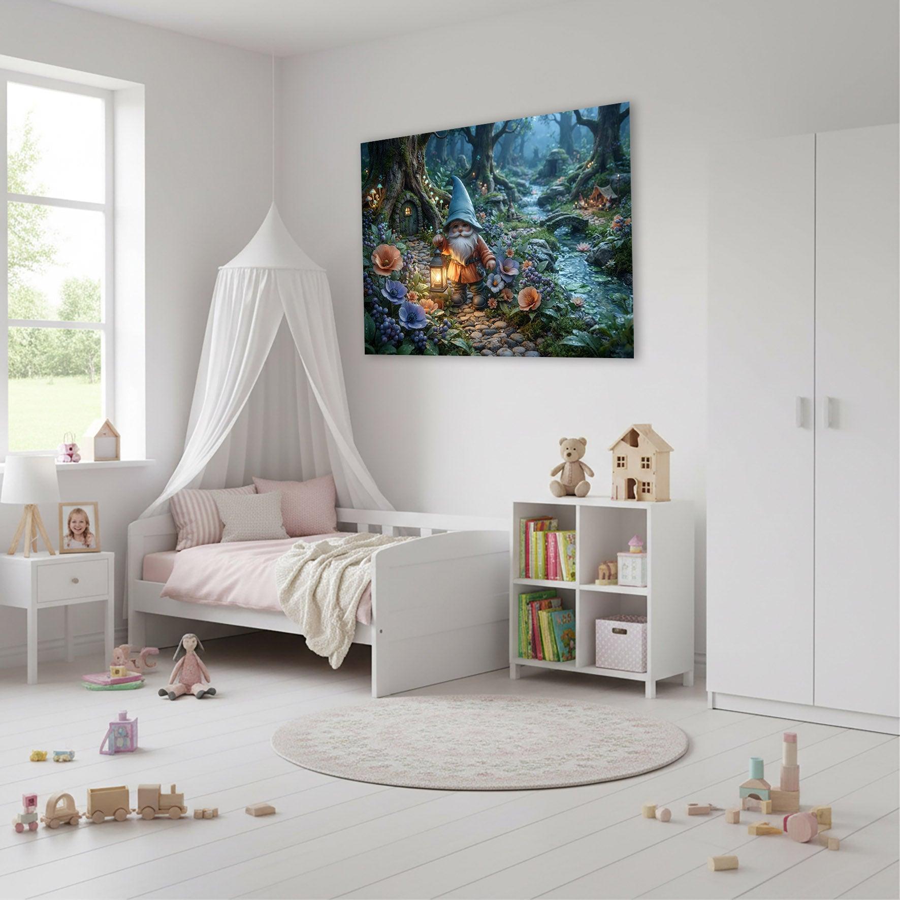 Wandbild Zauberwald Wichtel mit Laterne Kunstdruck auf Leinwand Nr. 1