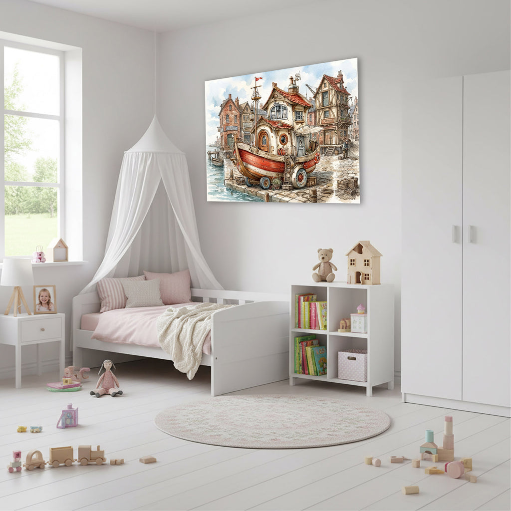 Wandbild Hausboot Karikatur 8 Kunstdruck auf Leinwand