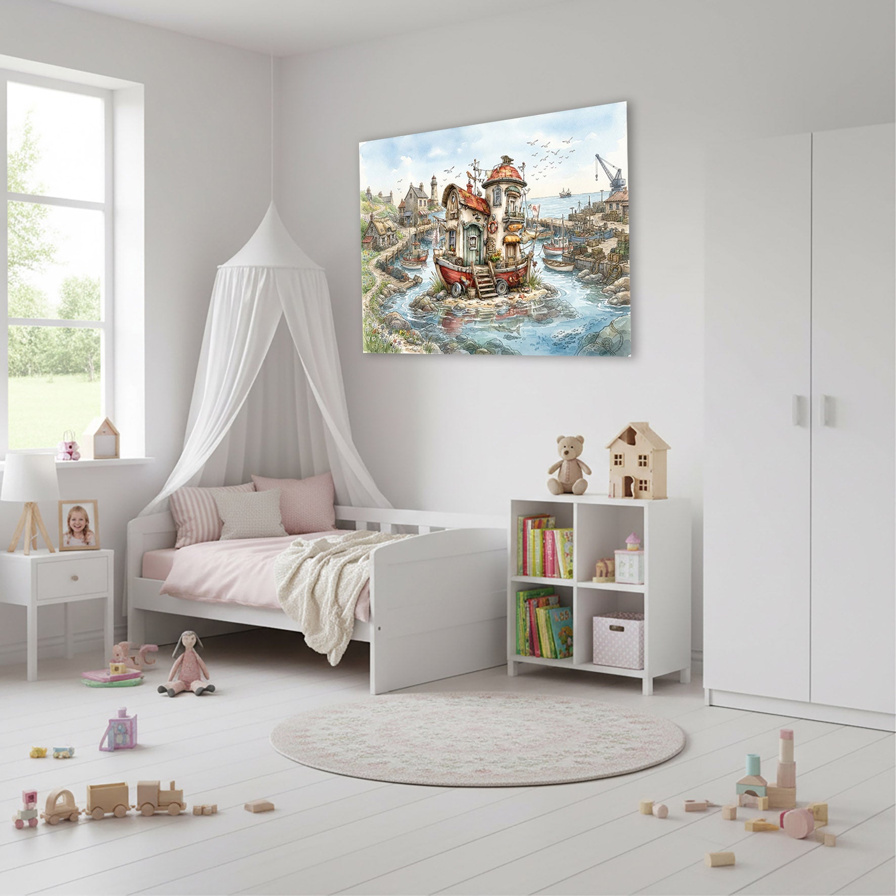 Wandbild Hausboot Karikatur 3 Kunstdruck auf Leinwand