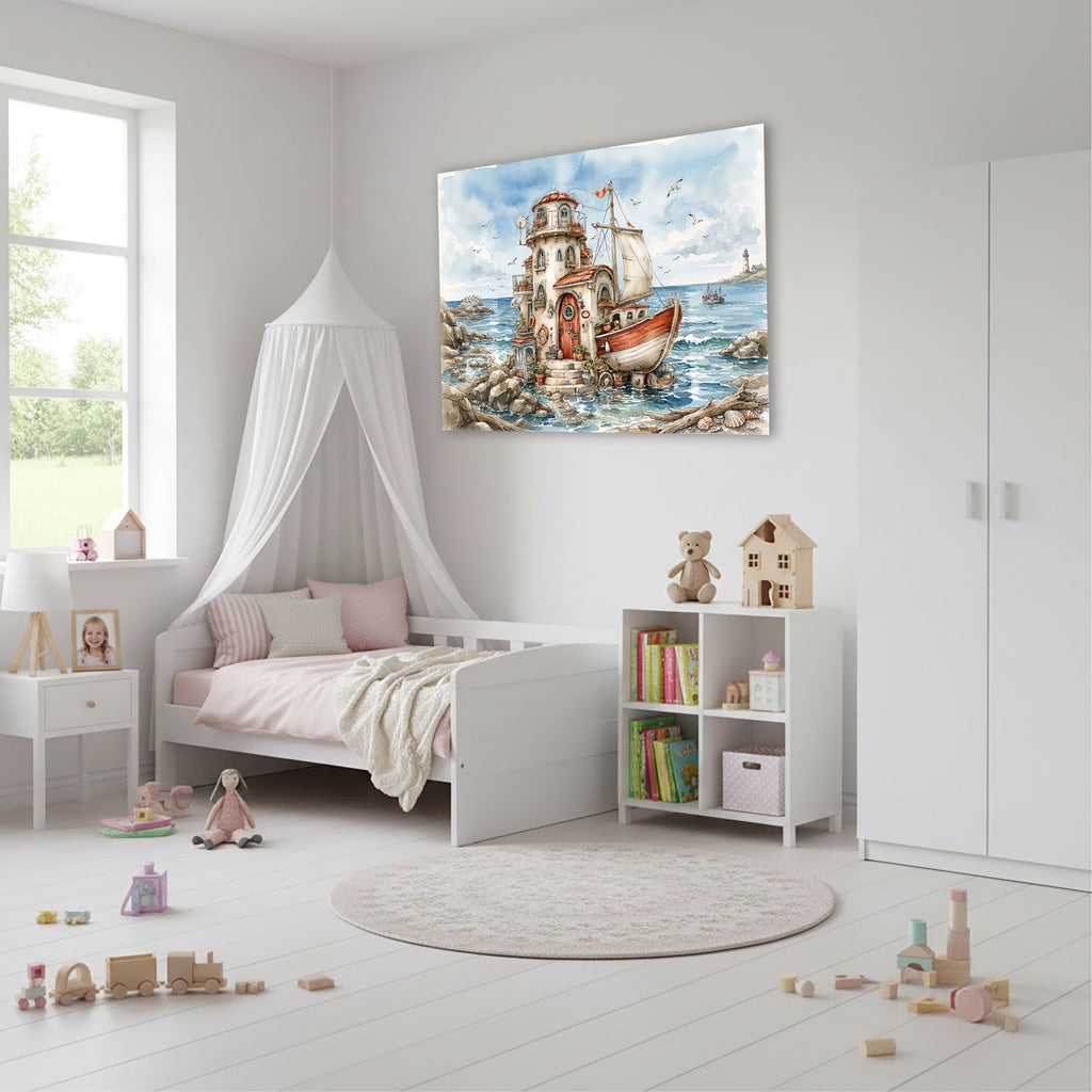 Hausboot Karikatur 1 Wandbild Kunstdruck auf Leinwand