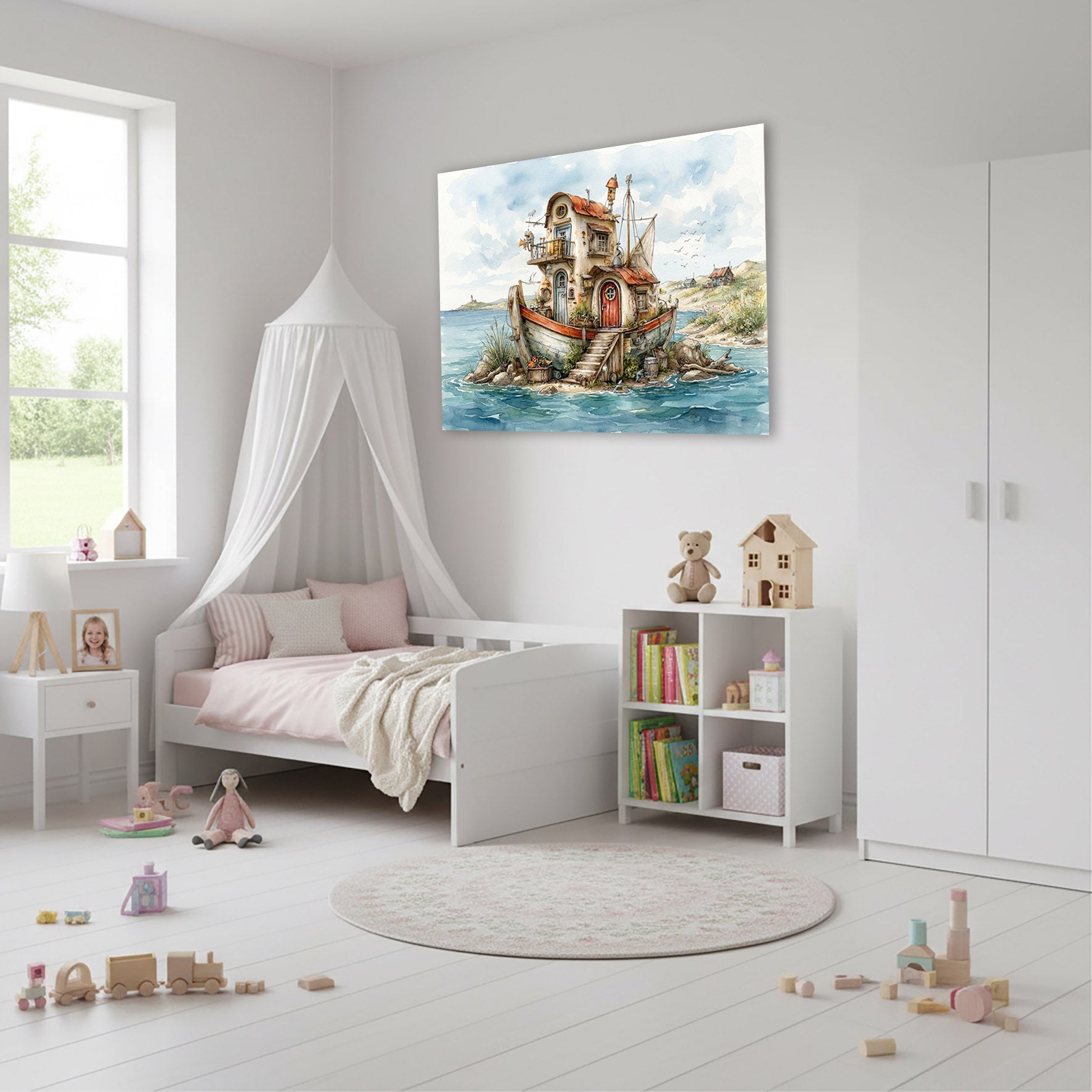 Wandbild Hausboot Karikatur 5 Kunstdruck auf Leinwand