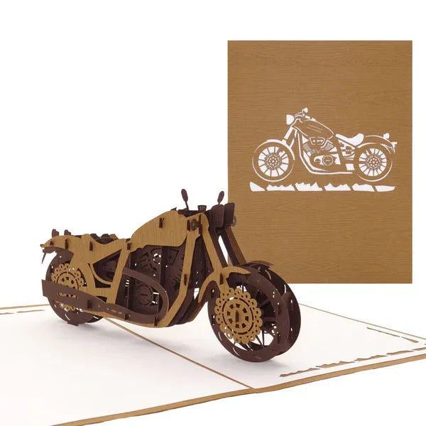 Pop Up Karte "Motorrad" 3D Geburtstagskarte wooden Motorbike - Gutschein Führerschein | Wandbild Galerie