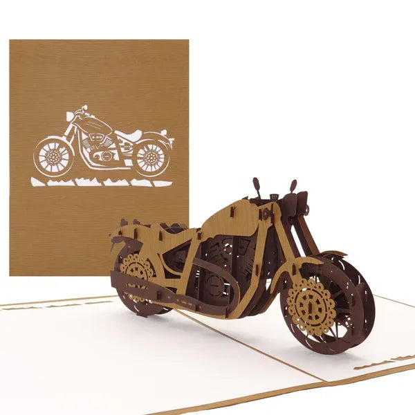 Pop Up Karte "Motorrad" 3D Geburtstagskarte wooden Motorbike - Gutschein Führerschein | Wandbild Galerie