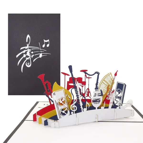 Pop Up Karte "Orchester Instrumente" 3D Geburtstagskarte, Einladung & Gutschein | Wandbild Galerie