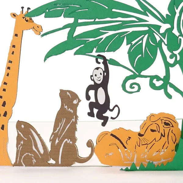 Pop Up Karte "Zoo Tiere" 3D Geburtstagskarte, Gutschein & Einladungskarte Löwe Affe | Wandbild Galerie