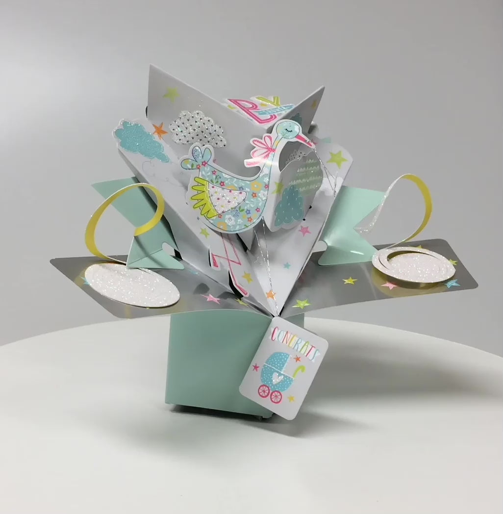 PopUp Klappkarte Baby Storch 3D Glückwunschkarte zur Geburt