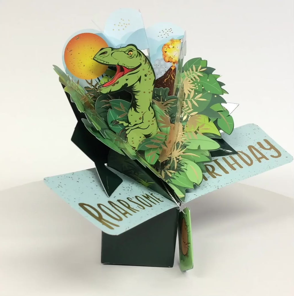 Pop Up Klappkarte Brüllende Dinosaurier Geburtstagskarte mit Dinosauriern
