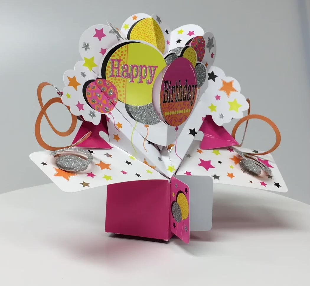PopUp Klappkarte Happy Birthday  3D Luftballons und Sterne